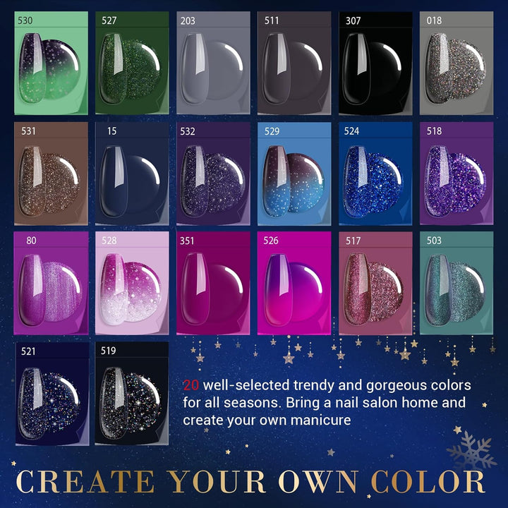 Dip Powder Nail Kit Starter Color Changing Glitter 20 Colors Magic Special Effect Dipping Powder Liquid Set with Base/Top Coat Activator for French Nails Manicure DIY Salon
