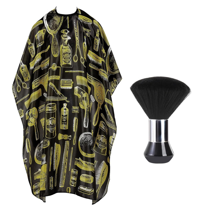 Professional Hair Cutting Cape with Neck Duster Brush, Large Size Salon Barber Cape for Men, Women and Kids(Barber Supplies Pattern)