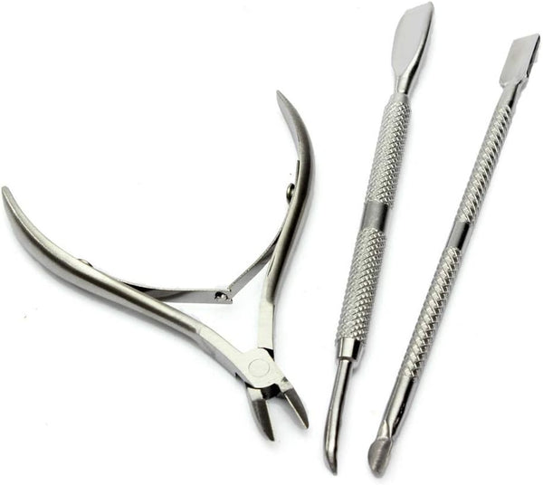 3Pcs/Set Nail Cuticle Scissors Pusher Remover Cutter Stainless Steel Cuticle Nipper Clipper Manicure Nail Tools Set Cuticle Spoon Pusher Remover Cutter Clipper Trimmer Scissors Manicure Tool (Item A)