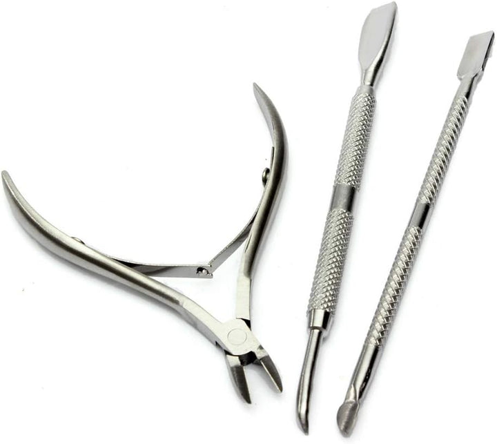3Pcs/Set Nail Cuticle Scissors Pusher Remover Cutter Stainless Steel Cuticle Nipper Clipper Manicure Nail Tools Set Cuticle Spoon Pusher Remover Cutter Clipper Trimmer Scissors Manicure Tool (Item A)