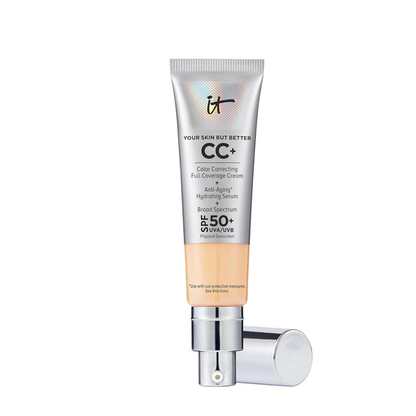 CC+ Cream - Natural Full Coverage Foundation with SPF 50+, Color Corrector & Anti-Aging Hydrating Serum, Hyaluronic Acid + Peptides, Lightweight up to 24H Wear, All Skin Types- 1.08 Fl Oz