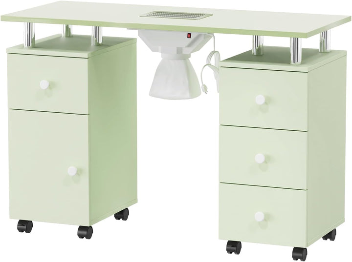 Manicure Table Nail Desk for Nail Tech, Nail Table Beauty Salon Station W/Electric Dust Collector Acetone Resistant W/Lockable Wheel,Arm Rest