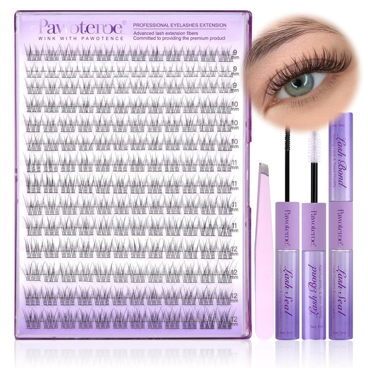 Lash Extension Kit DIY 280Pcs Lash Clusters Eyelash Extension Kit, 9-16Mm 30D 40D Individual Lashes Kit with Lash Bond and Seal, Lash Tweezers for Self Use (30D&40D, 0.07D, 9-16Mm, Kit)