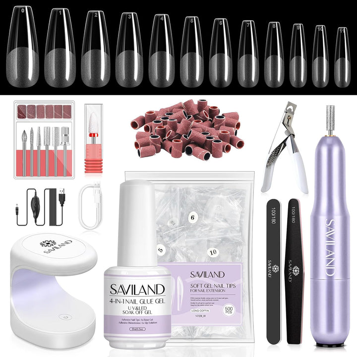 Acrylic Nail Starter Kit: Clear Pink Nude Acrylic Powder & Liquid, Brush, Files, Forms, Press on Nails, Home Practice Set