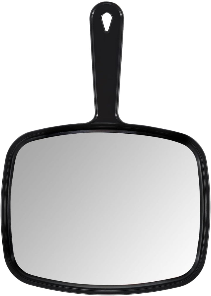 Hand Mirror,9.3" L X 6.7" W Salon Barber Hairdressing Handheld Mirror with Handle, Square Black