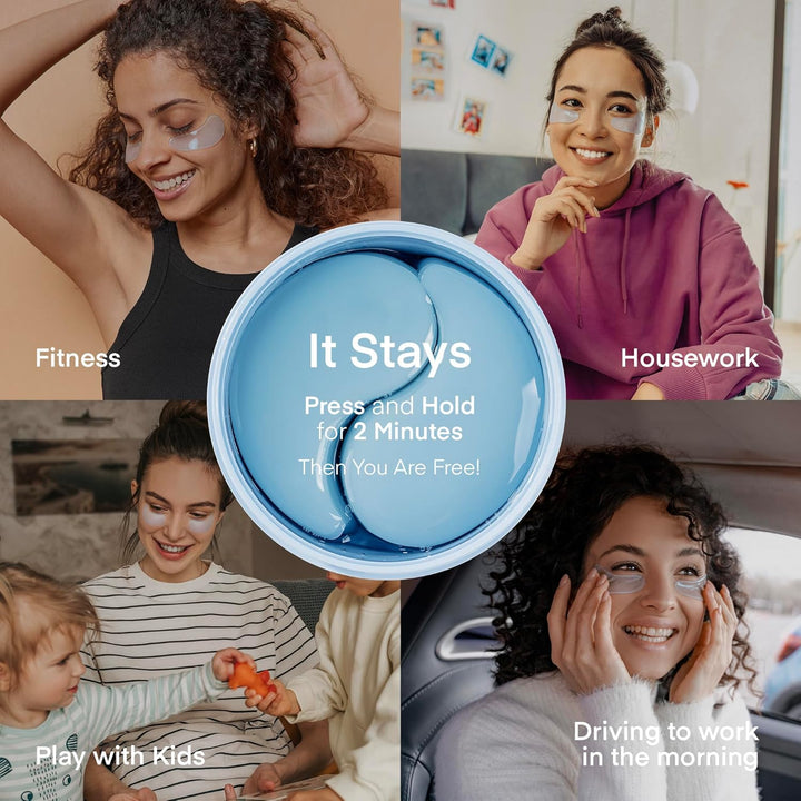 under Eye Patches for Dark Circles - 60 Korean Hydrogel Masks for Puffiness, Bags with Caffeine, Hyaluronic Acid, Niacinamide - Undereye Brightening, Hydrating, Anti-Wrinkle & Cooling