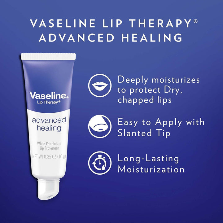 Lip Therapy Advanced Healing 3-Pack – White Petroleum Moisturizing Lip Balm for Extremely Dry Lips, 0.35 Oz Ea