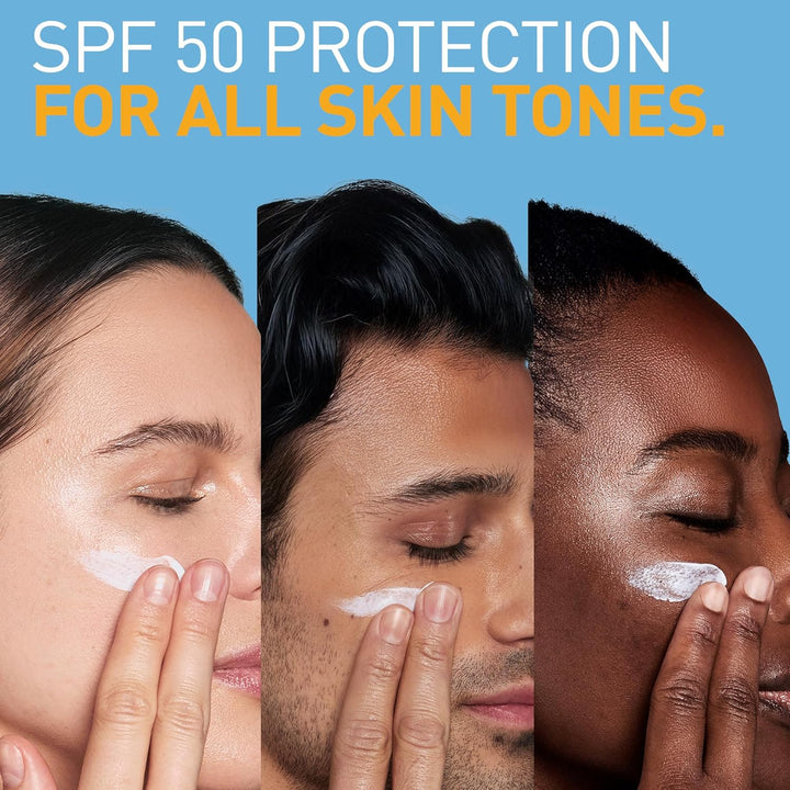 AM Facial Moisturizing Lotion SPF 50, Face Moisturizer with SPF, Hyaluronic Acid, Niacinamide & Ceramides, Non-Greasy, Blends Seamlessly with No White Cast, Non Comedogenic Sunscreen, 3 Oz