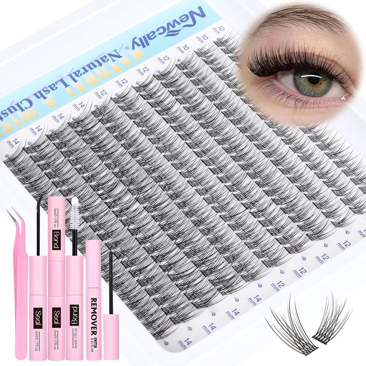 Natural Lash Clusters Kit DIY Lash Extension Kit Wispy Eyelash Extension Kit C-Curly Individual Lashes Kit 9-12MM Short Eyelash Clusters with Lash Remover by