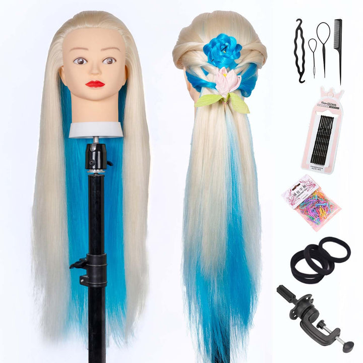 Mannequin Head with 80% Human Hair Straight 26"-28" Doll Head with Hair Cosmetology Mannequin Head Human Hair for Hairdresse (27#Yellow)