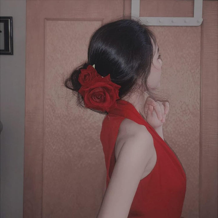 Flower Hair Combs, Rose Flower Bohemia Hairpin Bride Costume Hair Decor for Party Wedding Red(1Pc)