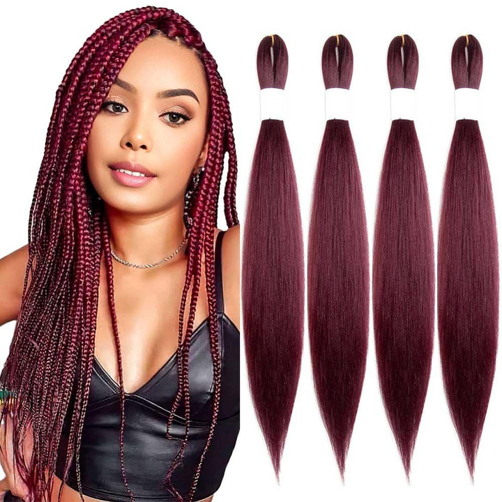 Purple Braiding Hair 20 Inch Pre Stretched Hair Long Straight Crochet Braids Yaki Texture Synthetic Fiber 4 Packs (Dark Purple)