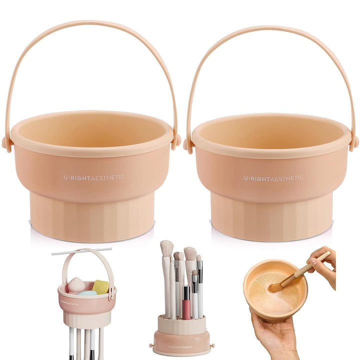 Makeup Brush Cleaner Mat 3 in 1 Silicone Makeup Brush Cleaner Bowl Cosmetic Brushes Cleaning Tool Organizer for Storage and Air Drying（Khkai