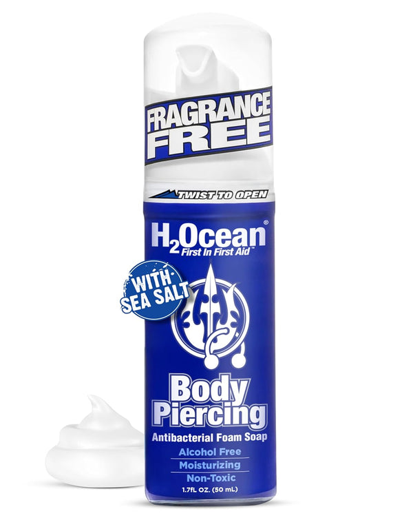 Body Piercing Foam Soap - Organic Sea Salt Aftercare with Aloe Vera, Alcohol-Free, Unscented, Vegan & Gentle Cleansing Tattoo and Piercing Soap for Healing & Moisturizing - 1.7Oz