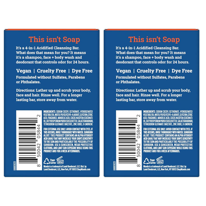 Acidified Cleansing Bar - 24-Hour Odor Control - Removes Odor Better than Soap - Moisturizing Formula - SLS Free, Paraben Free - Safe for Sensitive Skin - Pro Sport