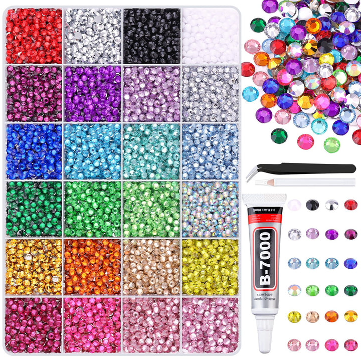 13000Pcs Flatback Pearls for Crafting (White), Assorted Size 2/3/4/5/6/8/10Mm Half Pearl Bead Gems with 3Pcs 10Ml B7000 Jewelry Glue, Bedazzling Kit for Crafts Shoes Graduation Cap Nail Art