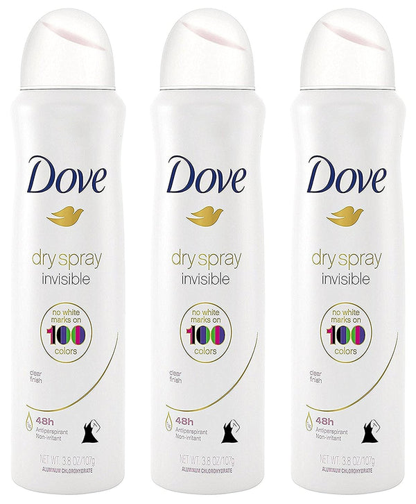 Antiperspirant Dry Spray - Invisible - Clear Finish - 3.8 OZ (107 G) per Can - Pack of 3 Cans