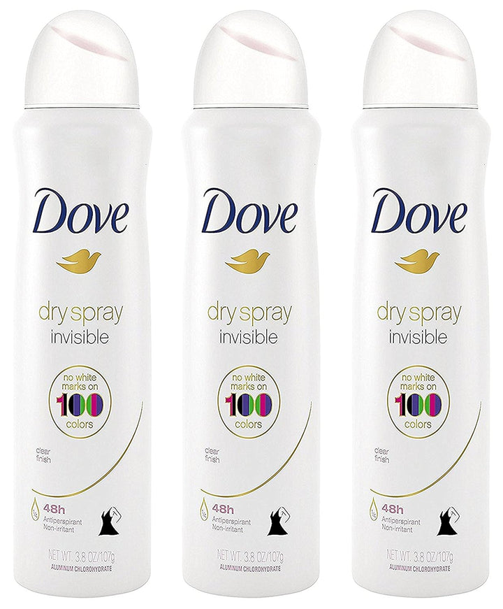 Antiperspirant Dry Spray - Invisible - Clear Finish - 3.8 OZ (107 G) per Can - Pack of 3 Cans