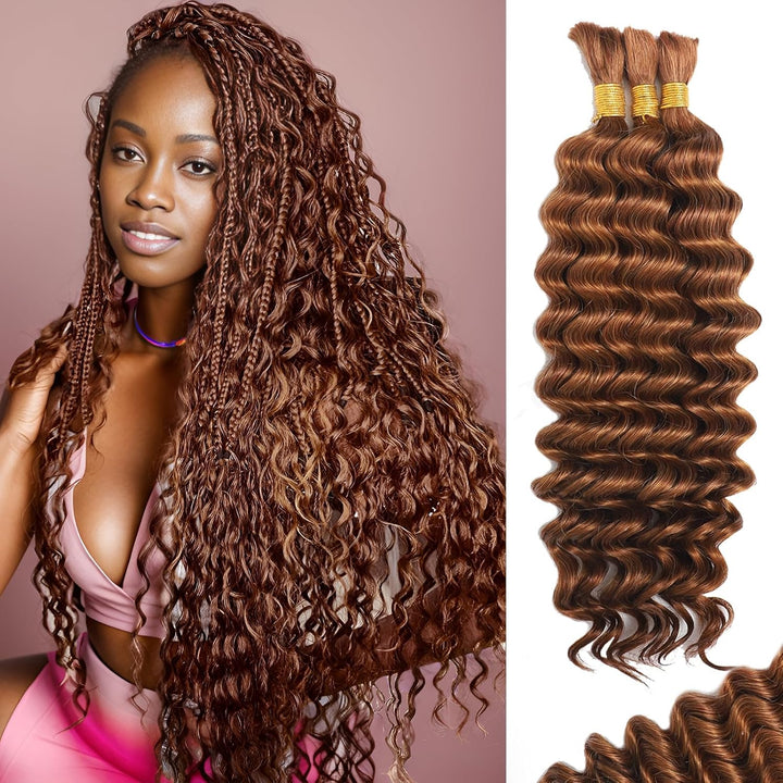 Human Braiding Hair for Boho Braids Human 110G 20 Inch Curly Boho Hair for Braiding Knotless 12A Deep Wave Bulk Bohemian 3 Bundles/Pack Natural Color