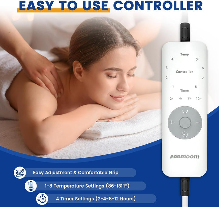 Massage Table Warmer Heating Pad Professional Massage Bed Warmer with 4 Timer, 8 Heat Settings, Overheat Protection for Massage Bed & Spa, Thickened & Soft Fleece, 30" X 71"