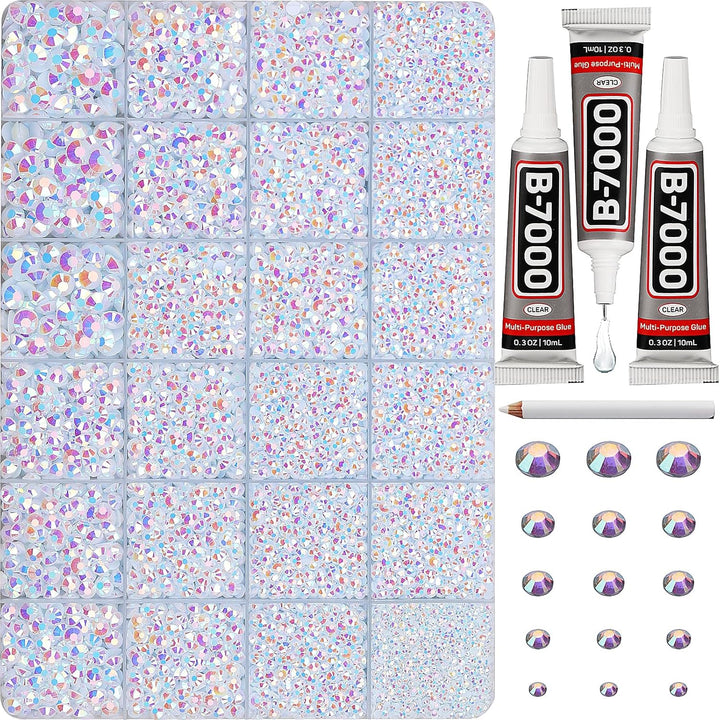 30000Pcs Resin Jelly Rhinestones for Crafting Bedazzling, Multicolor 3Mm Flatback Gems for Crafts Clothing Clothes Tumblers Shoes Nails, Flat Back Mixed Color Bulk Bedazzler Kit Jewels with B7000 Glue