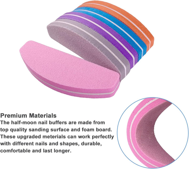 Nail File and Buffer (10 Pcs), Buffer Block Nail Files Double Sided 100/180 Grit for Acrylic and Natural Nails, Fingernail Emery Board Buffing Blocks Manicure Set Nail Care Kit Tool Halfmoon Arc
