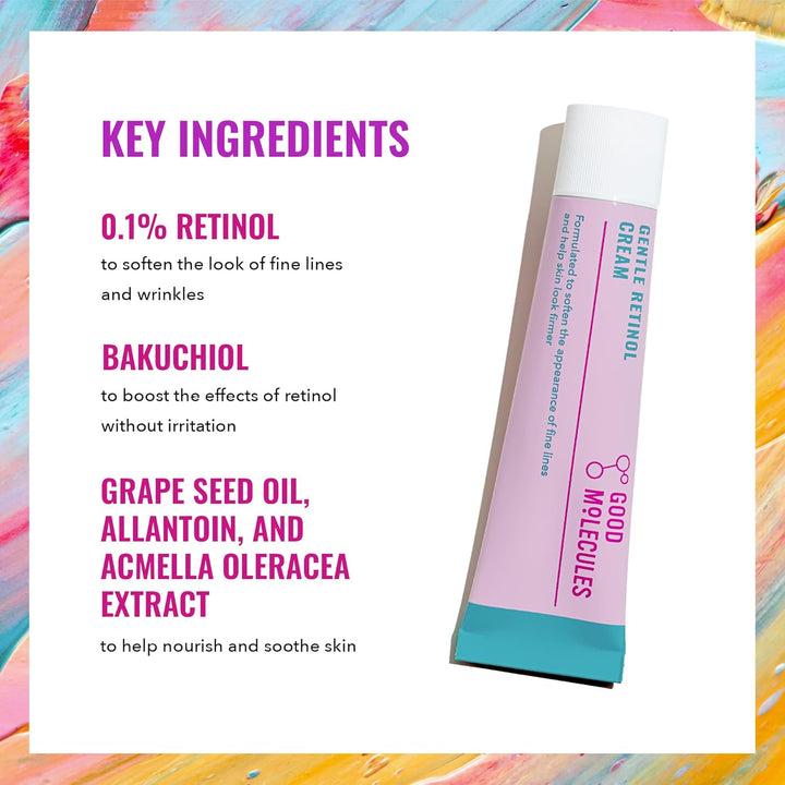 Gentle Retinol Cream - Retinol Night Cream to Minimize Appearance of Fine Lines & Wrinkles, Skin Tightening Recipe with Bakuchiol, Anti-Aging Skin Care for Face