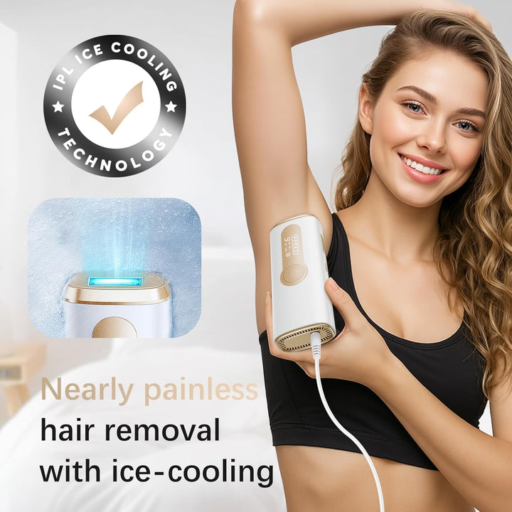 Laser Hair Removal, IPL Laser Hair Removal Device for Women & Men, Safe At-Home Nearly Painless 45°F Ice-Cooling Contact, Long-Lasting Result for Full Body & Face, Off-White