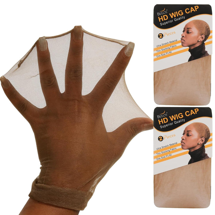 Dark Brown Skinlike HD Wig Cap for Women, 4 Pieces Invisible Ultra-Thin Stretchy Stocking Caps for Lace Front Wigs