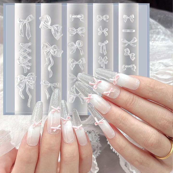 Bowknot Silicone Nail Molds, 3D Gel Nail Art Sculpture Bow Mold DIY Bow Charms for Nails Design Silicone Molds Cute Bows Nail Template Stencils Reusable Manicure Carved Mould Resin Mold