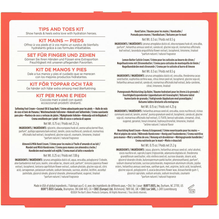 Christmas Gifts - Tips and Toes Kit, 6 Travel Size Products for Stocking Stuffers - Pomegranate Moisturizing Lip Balm, 2 Hand Creams, Foot Cream, Cuticle Cream, and Hand Salve