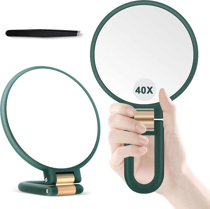 30X Magnifying Mirror, Hand Mirror with Handle, Double Sided Hand Mirror with 30X/1X Magnification, Travel Essential Portable Foldable Makeup Mirror for Precision Makeup Black