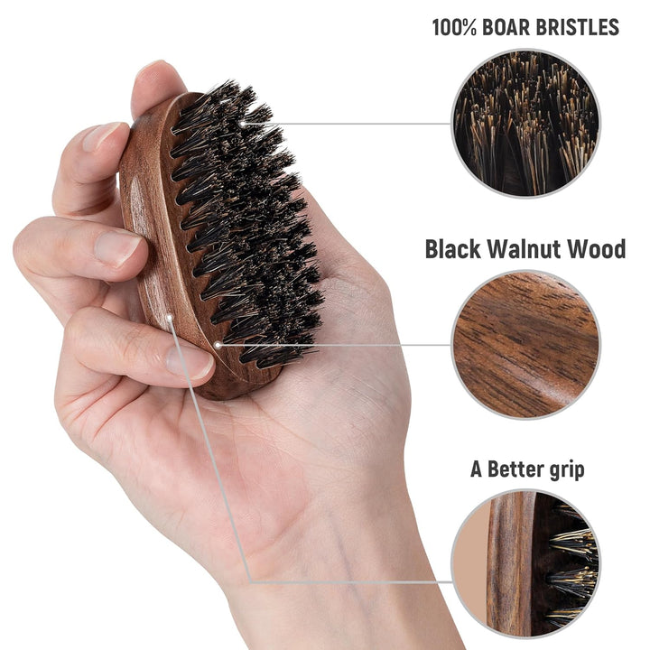 Small Travel Beard Brush - Natural Boar Bristles with Black Walnut Wood