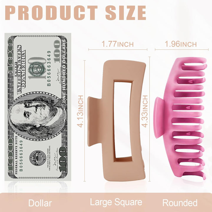 8 Pack Big Hair Claw Clips for Women Large Claw Clip for Thin Thick Curly Hair 90'S Strong Hold 4.33 Inch Nonslip Matte Jumbo Hair Clips (8 Pcs)