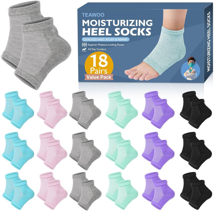 Moisturizing Heel Socks - 6 Pairs for Dry Cracked Feet, Toeless Gel Socks for Hydration and Repair