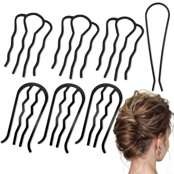 7 Pcs Metal Hair Side Combs Hair Fork Clip Teeth Hair Pin Stick for Updo Bun, U Shape Hair Combs for Vintage Hairstyle Hair Accessories, Fine Hair Combination