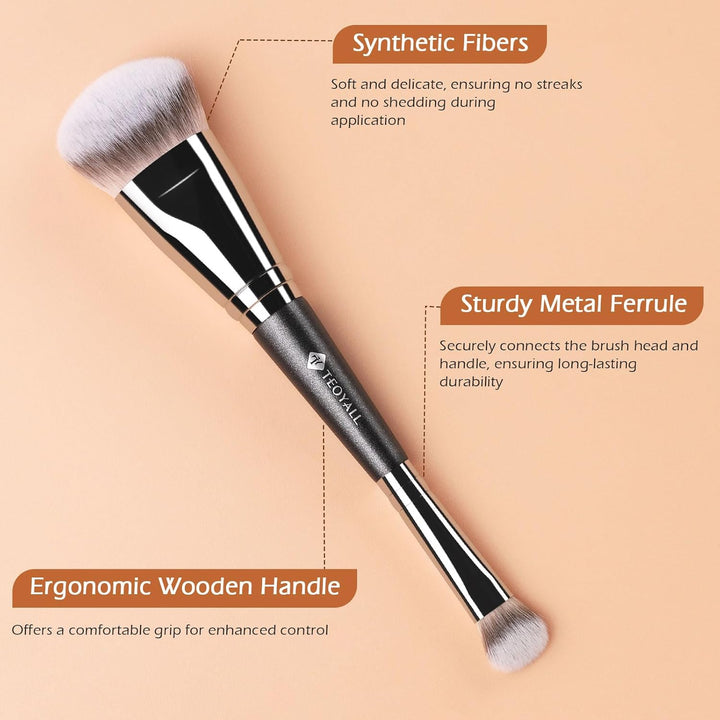 Dual-Ended Foundation under Eye Concealer Brush, Sloped Angled Contour Synthetic Bristles for Liquid Cream Powder