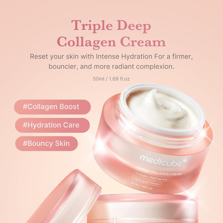 Triple Collagen Cream - Hydrating & Firming Moisturizer with Hyaluronic Acid, Premium Elastin, Shea Butter - Wrinkle Care & Boosts Elasticity - Korean Skincare, 1.69 Oz