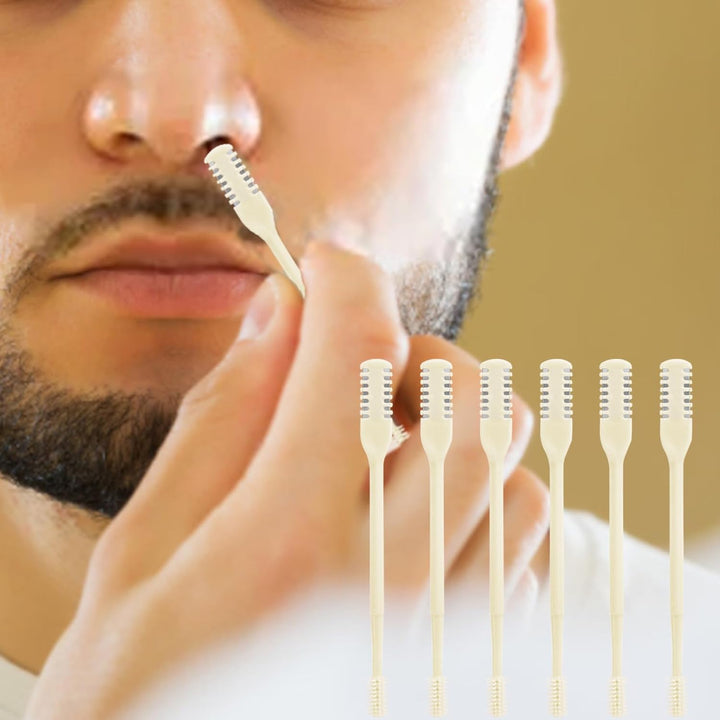 6 Pcs 2-In-1 Nasal Cutter, Upgrade Double Sided Nose Knife, 360 Nostril Hair Remover Tool, Trimmer for Men, Women, Soft Cleaning Brush (Cream)