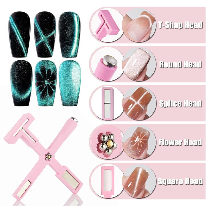 11Pcs Nail Magnet for Cat Eye Gel Nail Polish Magnet Set 5 in 1 Multifunction Wand Cat Eye Magnetic for Nails Cat Eye Magnets Sticks Magnet Nail Polish Design Tools Nail Art DIY