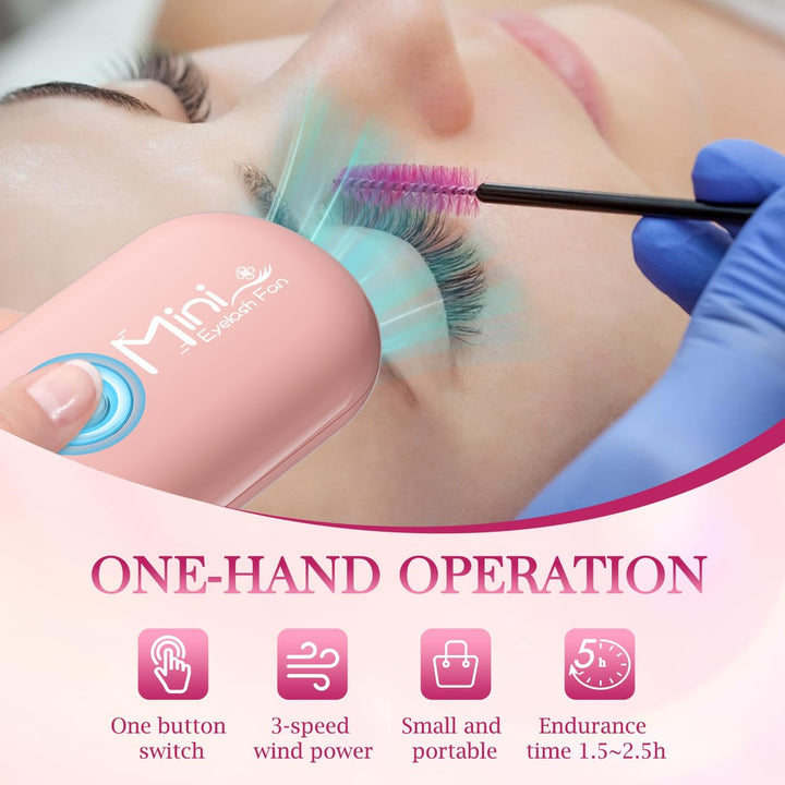 Mini Lash Fan for Eyelash Extensions Portable Handheld Eyelash Fan Dryer with USB-C Rechargeable Lash Extension Fans with Air Blower for Makeup Drying & Cooling, Pink