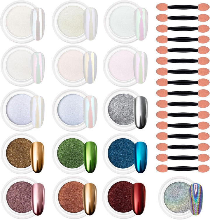 White Pearl Chrome Nail Powder,Iridescent Aurora Powder Metallic Mirror Effect Pigment Pearlescent Mermaid Pigment Pearl Glitter Dust Kit,Nail Art Decoration, Resin Craft