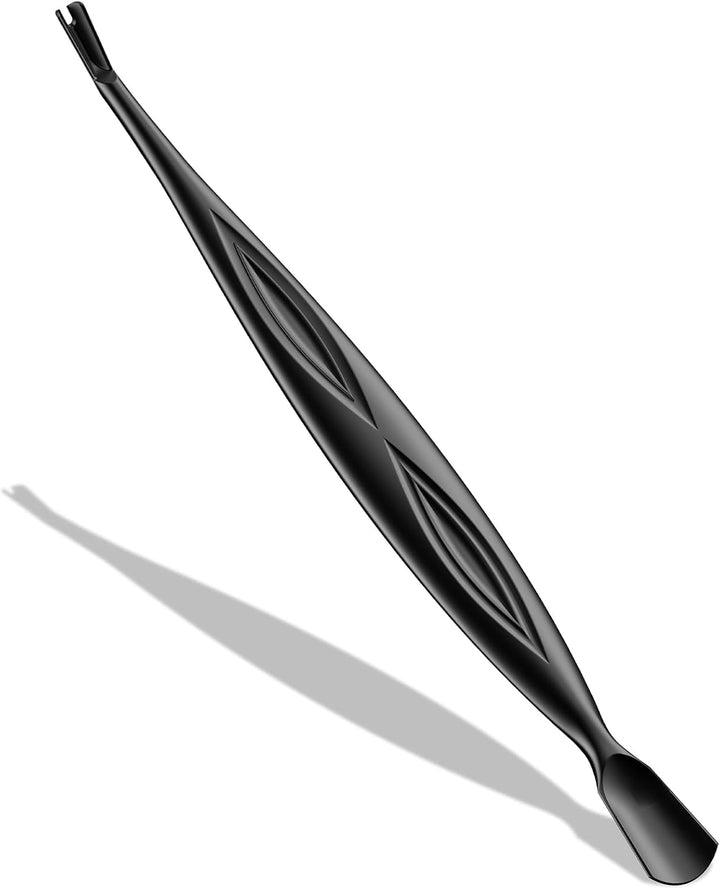 2-In-1 Cuticle Pusher & Trimmer with Fork – Professional Stainless Steel Nail Cuticle Remover Tool for Pain-Free Manicure & Pedicure – Durable Metal Cuticle Nippers and Scraper, Black