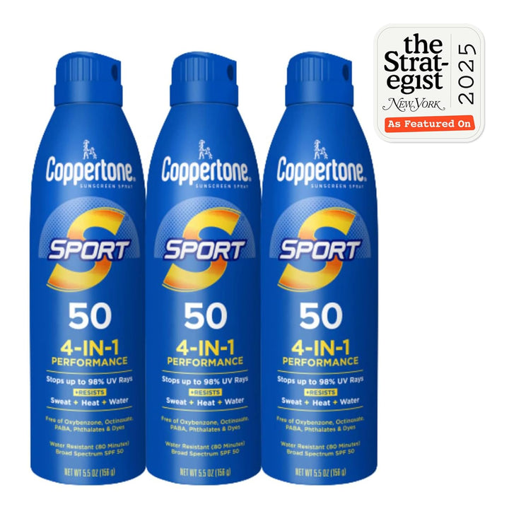 Sport Sunscreen Spray SPF 50, Sweat, Heat and Water Resistant Sunblock, Lightweight, Oxybenzone Free, Spray Sunscreen Bulk Pack, 5.5 Oz Bottle, Pack of 3 (Packaging May Vary)