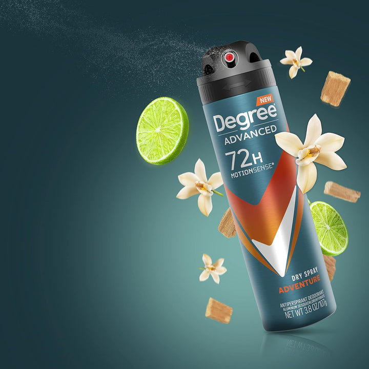 Men Advanced Antiperspirant Deodorant Dry Spray Adventure 72-Hour Sweat and Odor Protection Deodorant for Men with Motionsense Technology, 3.8 Ounce (Pack of 3)