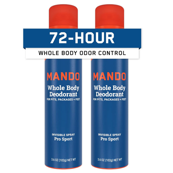 Whole Body Deodorant for Men - Invisible Spray Deodorant - 72 Hour Odor Control - Low Irritation Formula - Aluminum Free, Benzene Free - 3.6 Ounce Cans (Pack of 2) - Pro Sport