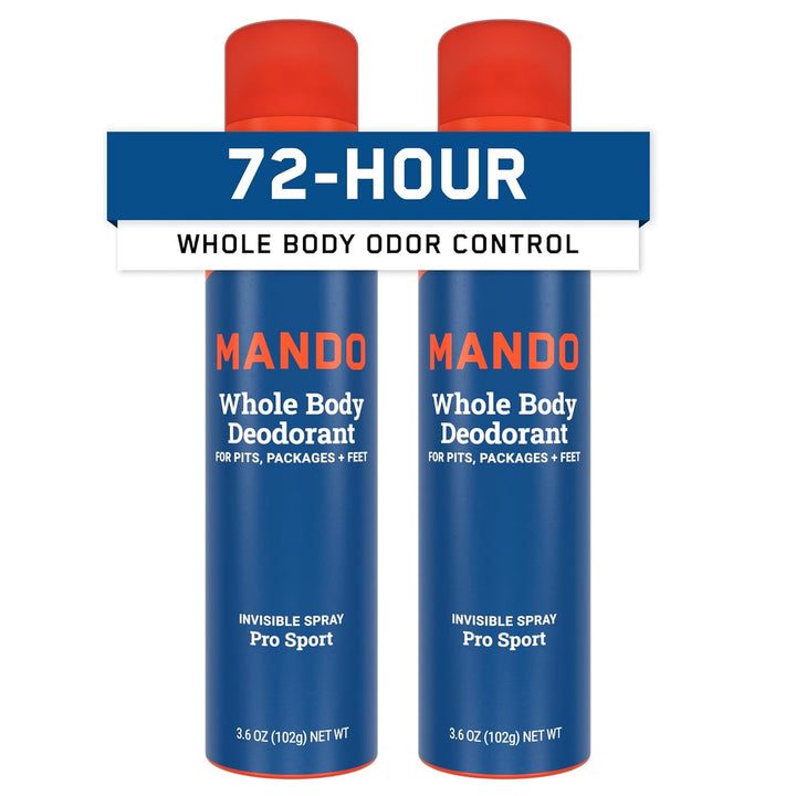 Whole Body Deodorant for Men - Invisible Spray Deodorant - 72 Hour Odor Control - Low Irritation Formula - Aluminum Free, Benzene Free - 3.6 Ounce Cans (Pack of 2) - Pro Sport