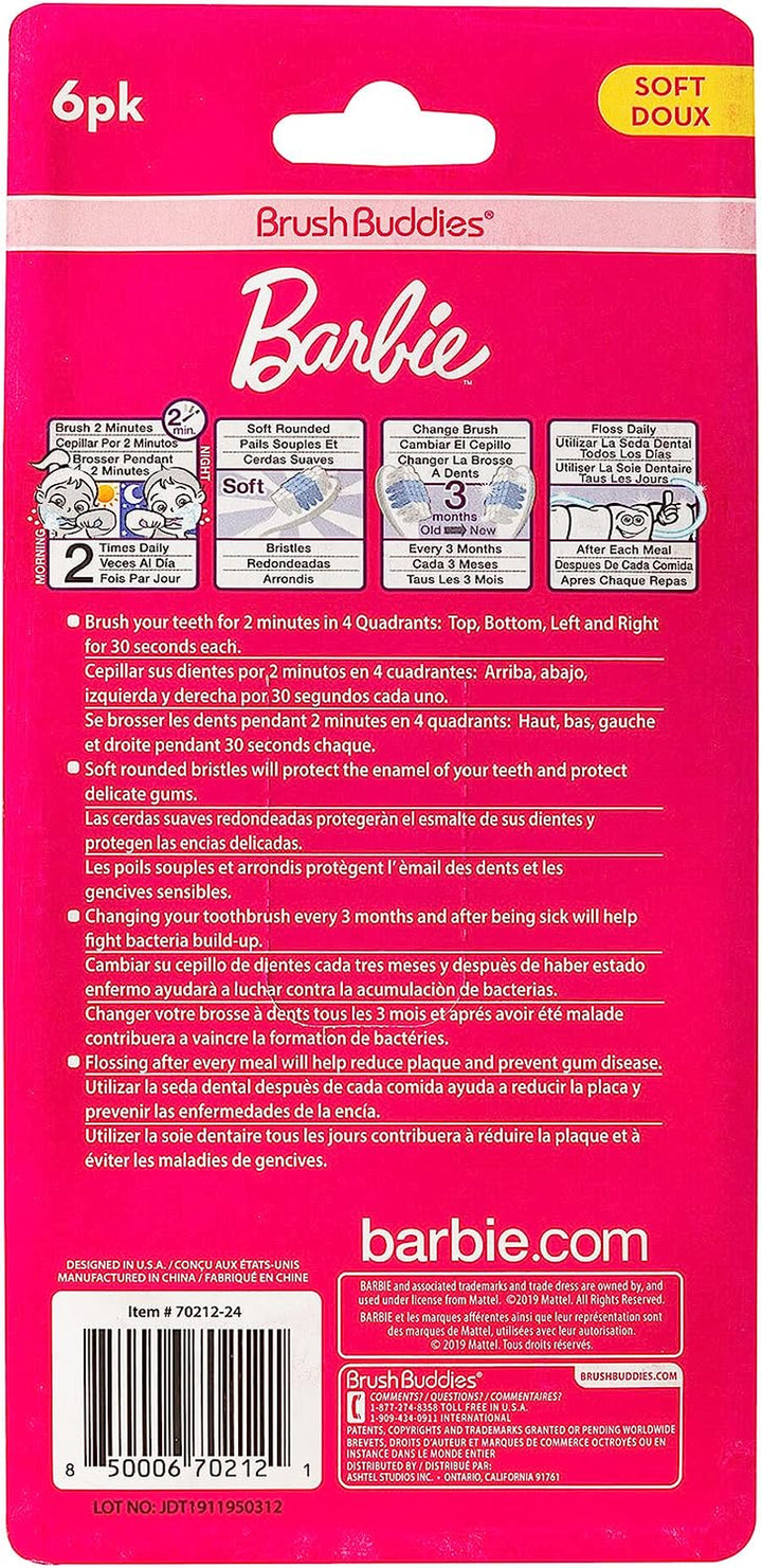 6 Pack Barbie Toothbrushes for Kids, Children'S Toothbrushes, Soft Bristle Toothbrushes for Kids