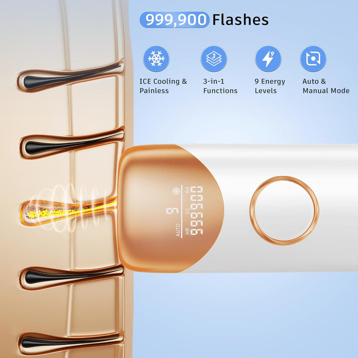 Laser Hair Removal  IPL Hair Removal Device with 5℃ Ice Cooling, 3 in 1 Painless Hair Removal for Women Men Permanent Face Body Beauty Care (Gold)