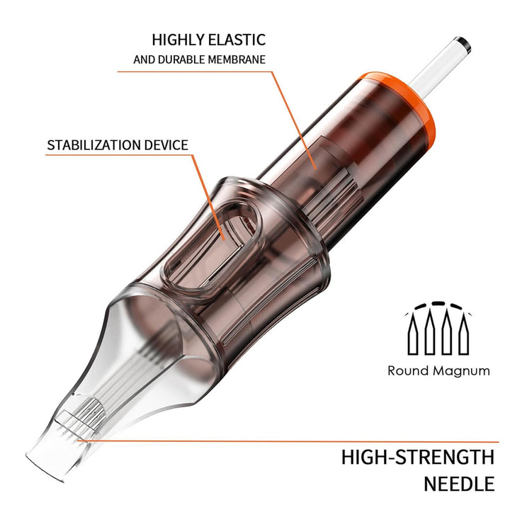50 Assorted Tattoo Cartridge Needles Mixed Size #10 Bugpin round Liner Shader Magnum - 5 Pcs Each of 5RL, 7RL, 9RL, 11RL, 5RS, 9RS, 15M1, 21M1, 15RM, 21RM Pro Disposable Membrane Tattoo Needles